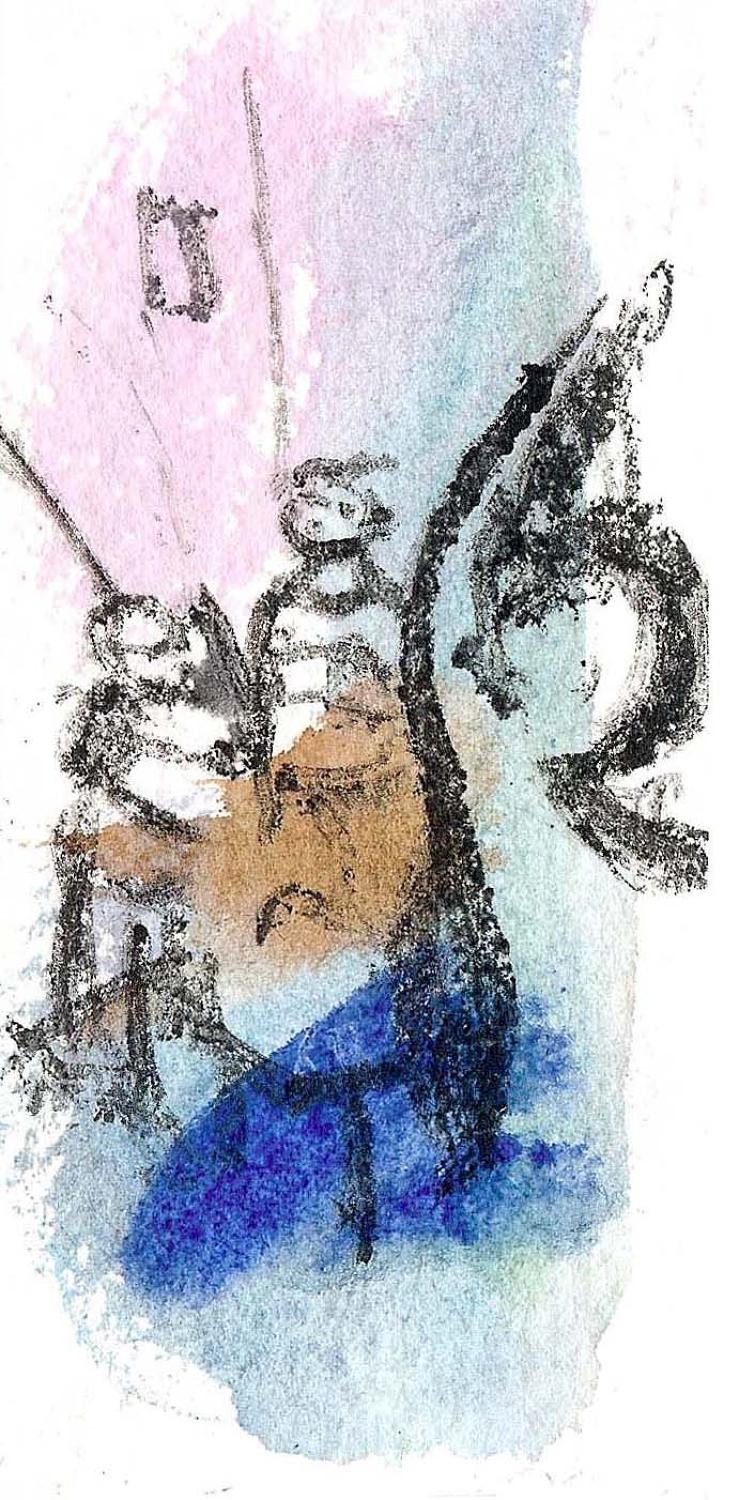 Church bell ringers small artwork unique state monotype by Lys Flowerday - THE CARPET