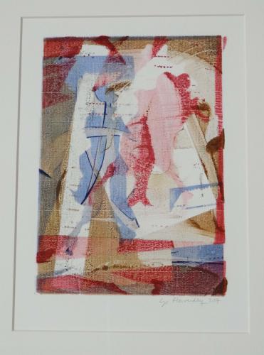 Milonga space colour monotype art original by Lys Flowerday - MILONGA IN SCHAERBEEK