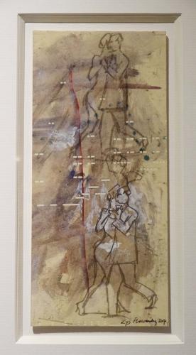 Original fine art picture dancing figures passing by artist Lys Flowerday Devon - MIRAGE