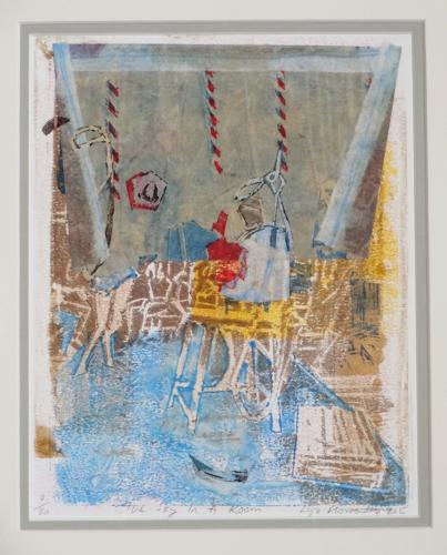 Art gallery atelier bell ringers monoprint by artist Lys Flowerday - THE SKY IN A ROOM III