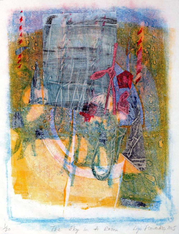 Bellringers art picture monoprint series variation by Lys Flowerday - THE SKY IN A ROOM I