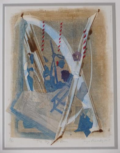 Unique state monoprint inside church bell tower by Lys Flowerday - THE SKY IN A ROOM II