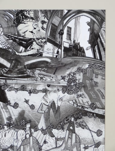 Poetry Norwich original illustration by Lys Flowerday - HOUSE ON THE RIVER, MODERN TIMES I