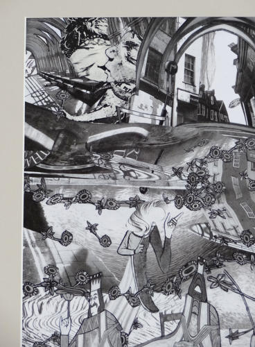 Poetry Norwich original illustration by Lys Flowerday - HOUSE ON THE RIVER, MODERN TIMES I