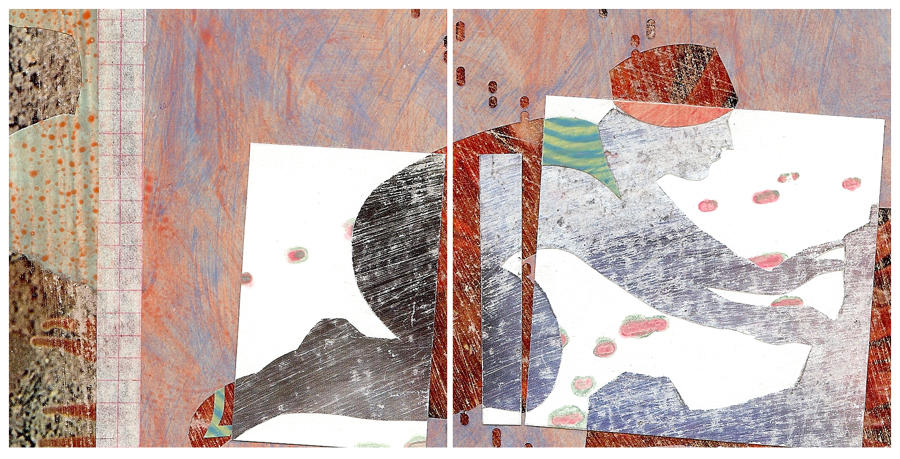 Seaside coastal original collage art Studio Dix Neuf Devon by Lys Flowerday - LOW TIDE