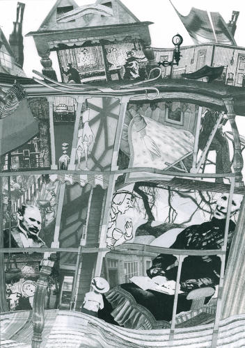 Poetry and Norwich history original art illustration by Lys Flowerday - THE HOUSE DIVIDED