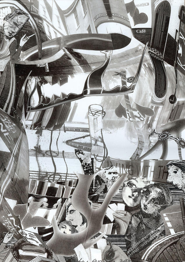 Poetry illustration collage - by Lys Flowerday HOUSE ON THE RIVER, MODERN TIMES II