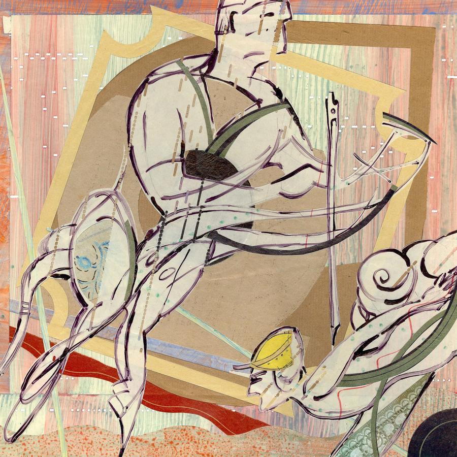 Mixed media original artwork inspired by musical saw player by Lys Flowerday - SEASAW