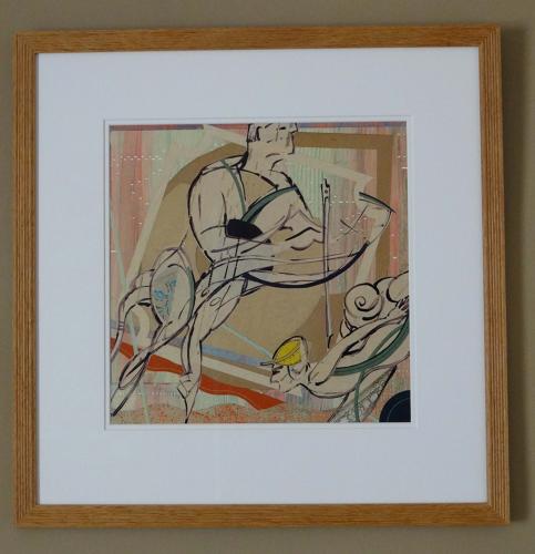 Mixed media original artwork inspired by musical saw player by Lys Flowerday - SEASAW