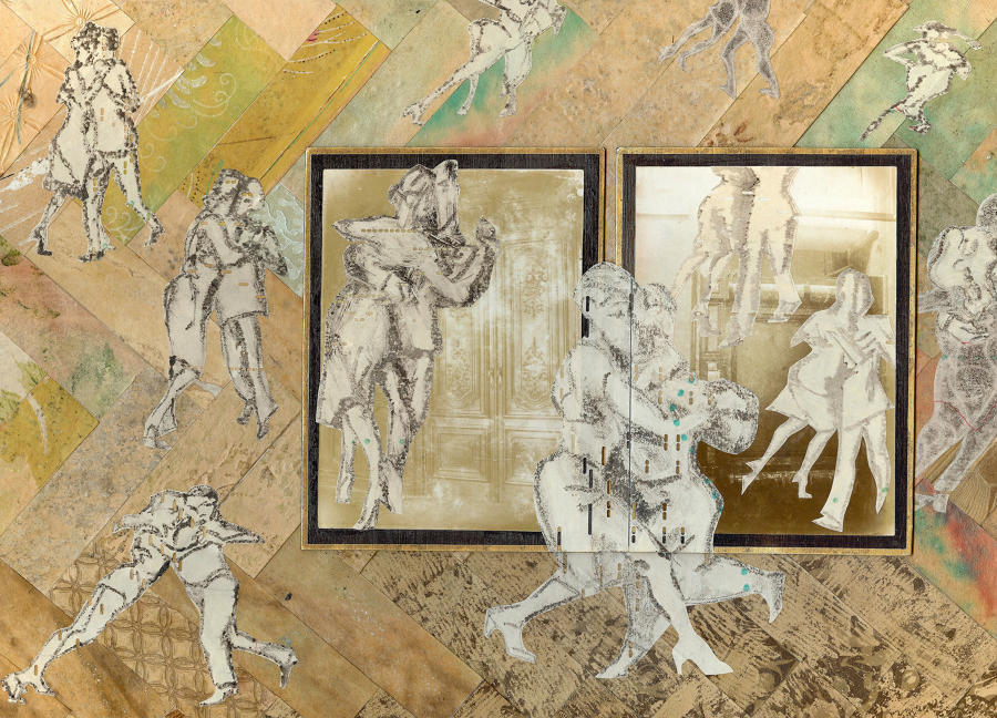 Original mixed media artwork milonga dancers artist Lys Flowerday - LONMIGA PHOSPHENE IX