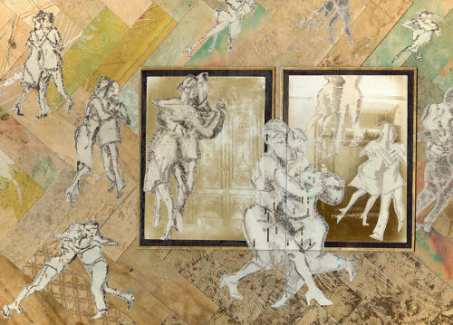 Original mixed media artwork milonga dancers artist Lys Flowerday - LONMIGA PHOSPHENE IX