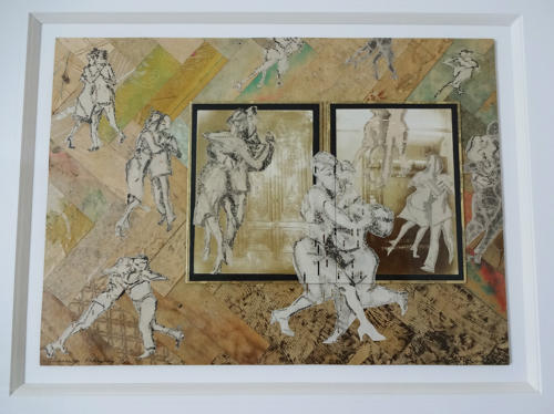 Original mixed media artwork milonga dancers artist Lys Flowerday - LONMIGA PHOSPHENE IX