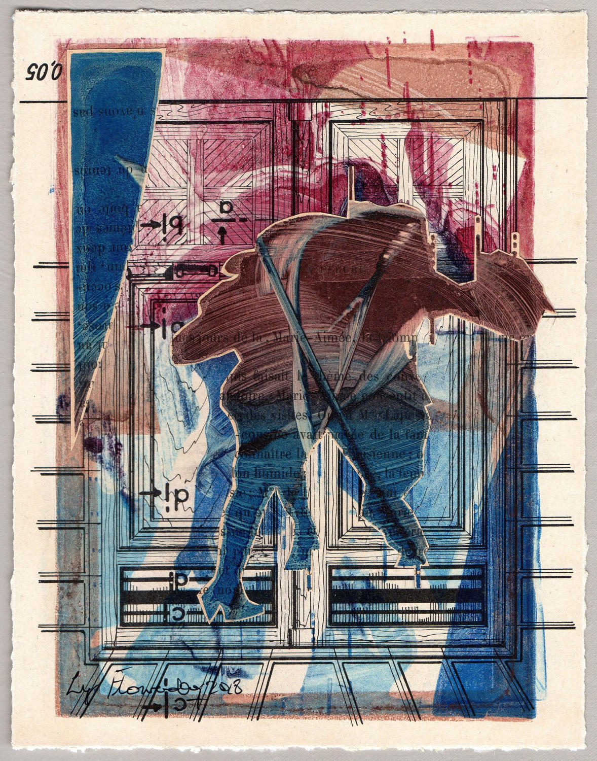 Monotype fine art original picture dancers in suspension by Lys Flowerday - ESTRELLITA III