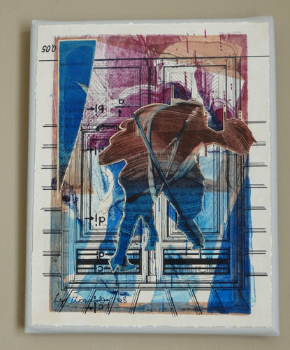 Monotype fine art original picture dancers in suspension by Lys Flowerday - ESTRELLITA III