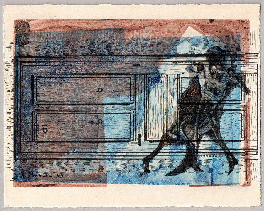 Milonga dancers picture unique painterly monotype art print by Lys Flowerday - MARIPOSA II