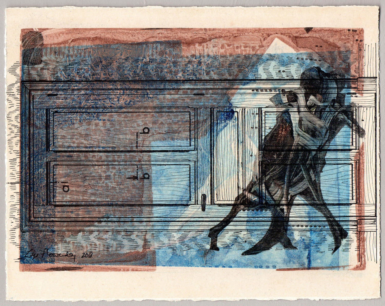 Milonga dancers picture unique painterly monotype art print by Lys Flowerday - MARIPOSA II