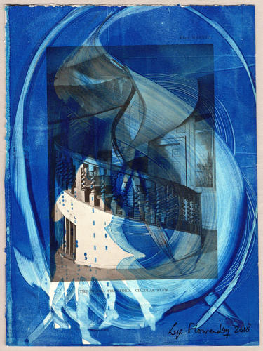 Blue dancers unique monotype art print by Lys Flowerday - STARLINGS IN THE STAIRCASE