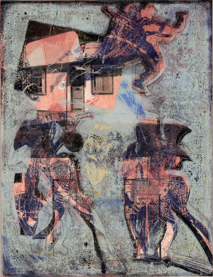 Milonga art dancers monotype print art gallery Dartmouth by Lys Flowerday  - VIOLET'S PATH