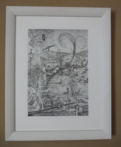 Original drawing by hand railway rowers Studio Dix Neuf Devon by Lys Flowerday - REGATTA
