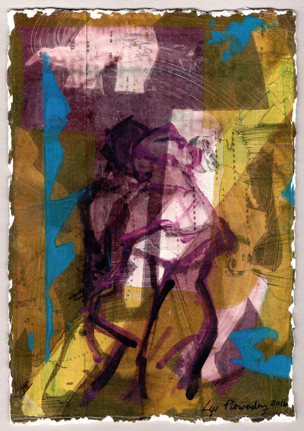 Original monotype print of Milonga dancers laid on canvas by Lys Flowerday - EL DIA QUE