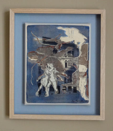 Mixed media original artwork dancers in old street by Lys Flowerday - MILONGA EURYDICE