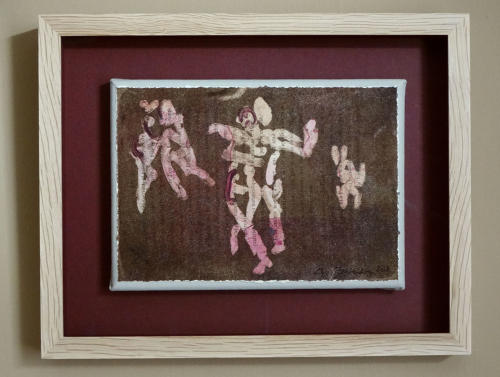 Monotype art print mounted on canvas figures dancing by Lys Flowerday - NOVE DE JULHO