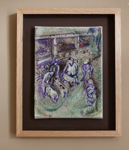 Painting of sheep farmers Fatstock market Dartmouth by Lys Flowerday Devon - DISCUSSION