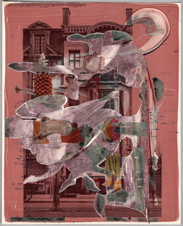 Monotype art mixed original picture moving figures by Lys Flowerday  - OCHOS IN ANTWERP