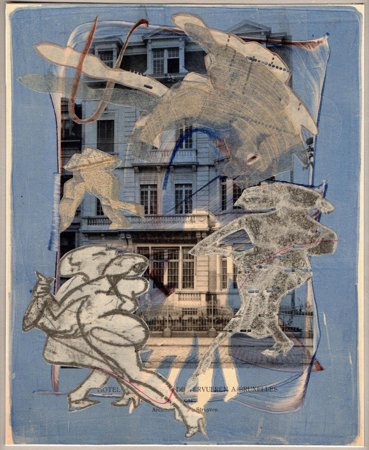 Original monotype art Milonga street dancers by Lys Flowerday - VARIATIONS ON THE AVENUE