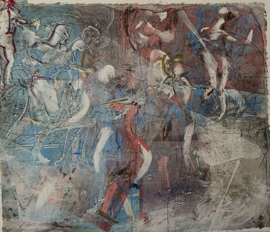 Milonga dancers unique monotype art original print by Lys Flowerday - UNFOLDING RETURN