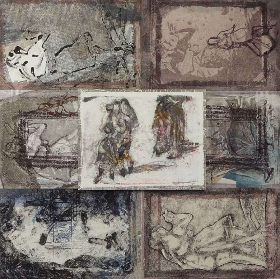 Expressionist milonga dancers original monotype artwork by Lys Flowerday - SHOOTING STAR