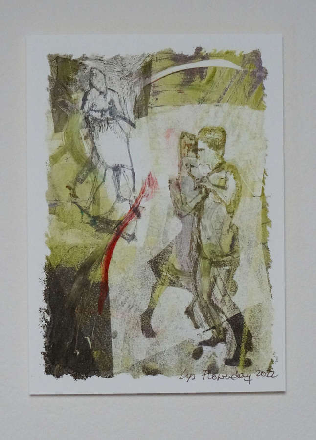 One of a kind unique monotype art print of dancing figures by Lys Flowerday - LITTLE ECHO