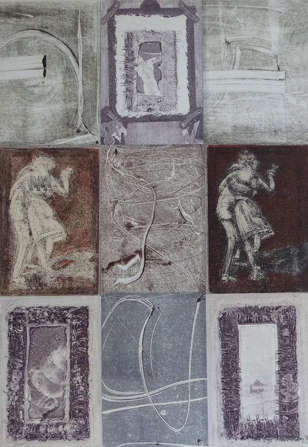 Monotype art composite original Milonga by artist Lys Flowerday Devon - MOVING NOT MOVING
