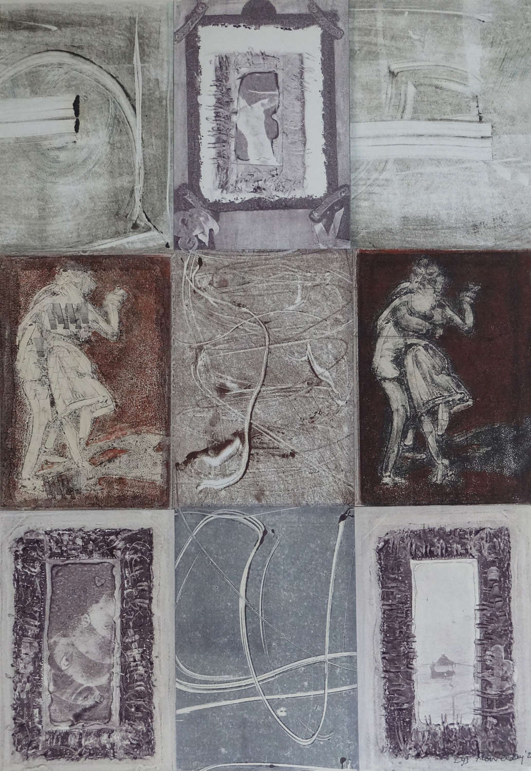 Monotype art composite original Milonga by artist Lys Flowerday Devon - MOVING NOT MOVING