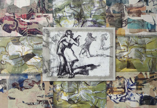 Monotype art layered composite original figures dancing close by Lys Flowerday - INSOMNIA