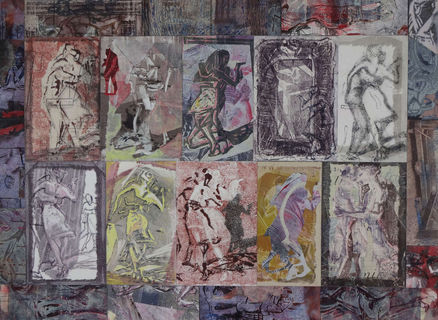 Monotype art milonga dancers composite original by Lys Flowerday - PERSISTENCE OF ALCOVES