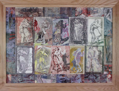 Monotype art milonga dancers composite original by Lys Flowerday - PERSISTENCE OF ALCOVES