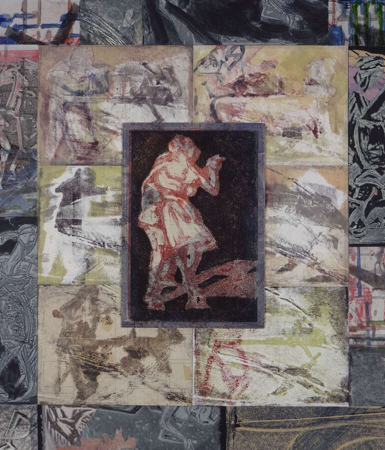 Monotype original picture dancers by gallery artist Lys Flowerday - LOOKING FOR LOUISA