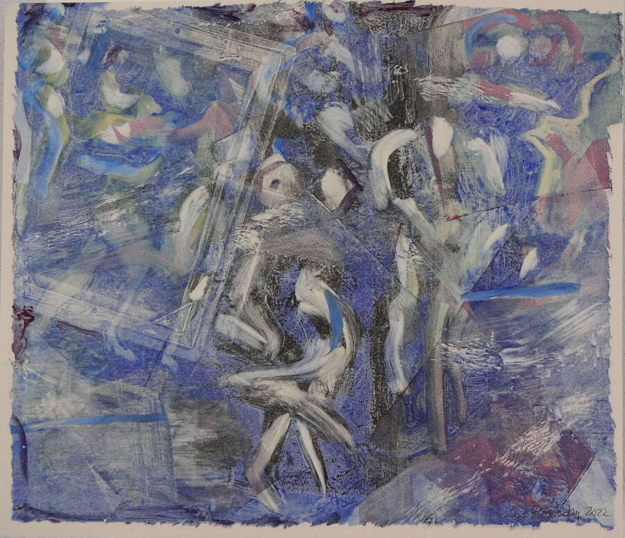 Original monotype art print inspired by Milonga dancers by Lys Flowerday - UNDERCURRENT