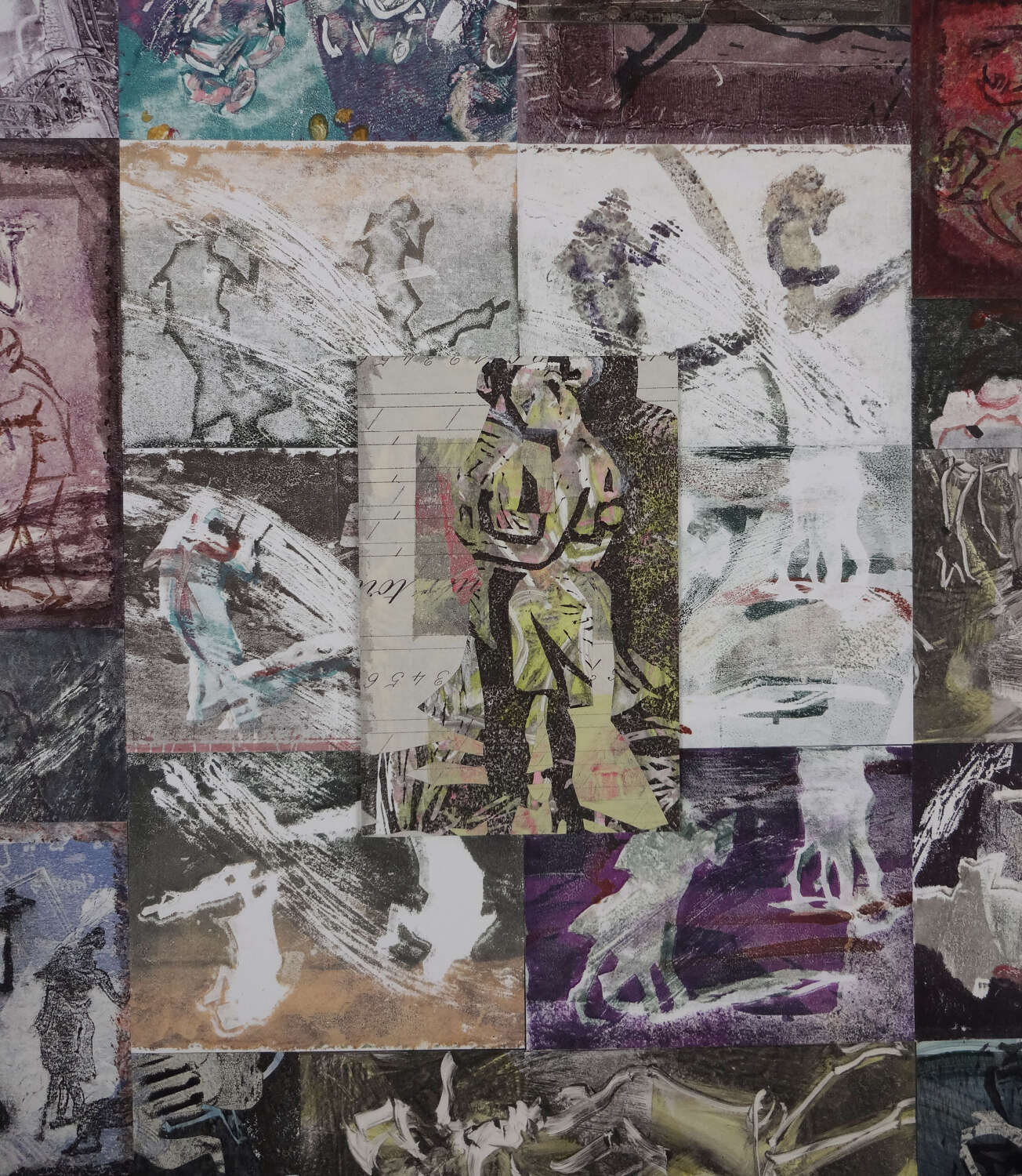 Monotype art composite figurative by Lys Flowerday Studio Dix Neuf - ALONG A SHORELINE